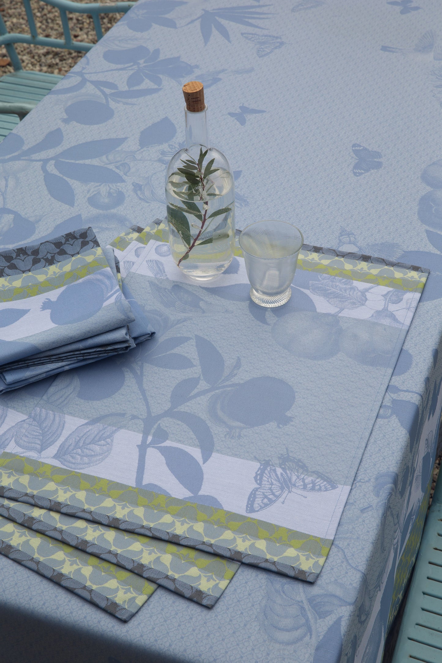 Placemats set of 4 - Jardin Paradis - Blue - 100% Coated Cotton