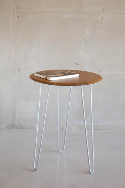 Oak Bistro café table with hair pin galvanised steel legs