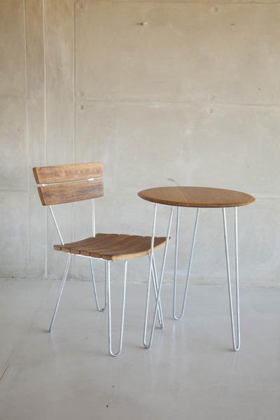 Oak Bistro café chair with hair pin galvanised steel legs