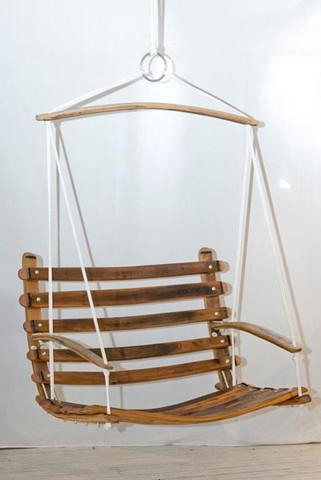 Oak Love Seat Swing with White yachting rope