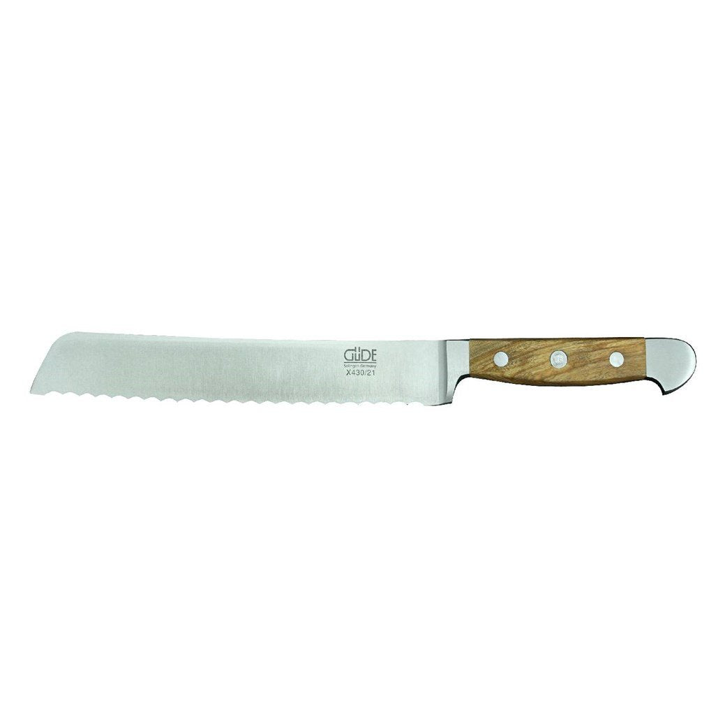 Gude Alpha Olive Handle Bread Knife - 21cm
