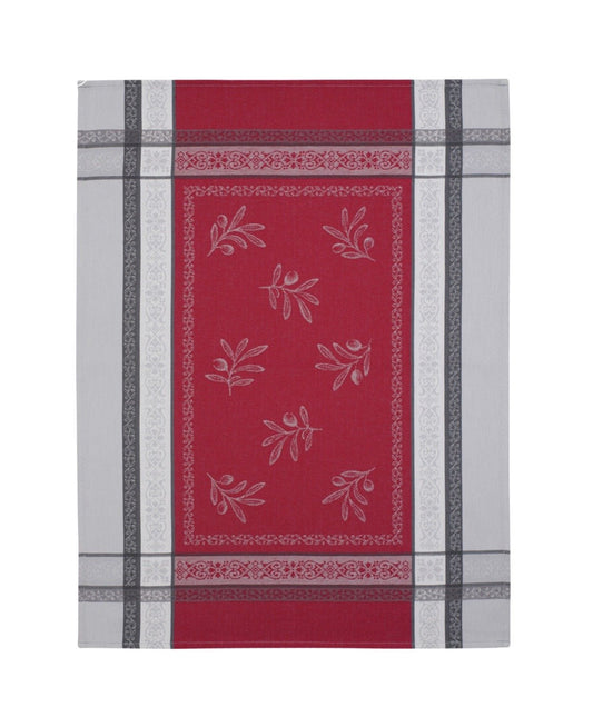 Jacquard Woven Tea Towel -  Olivia Gris Rouge
